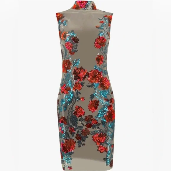 Red Sequin Flowers & Mesh Dress - Picture 11 of 15